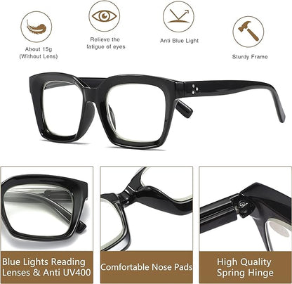 Readers for Women Oprah Style Square Reading Glasses with Spring Hinge Blue Light Blocking for Men Ladies