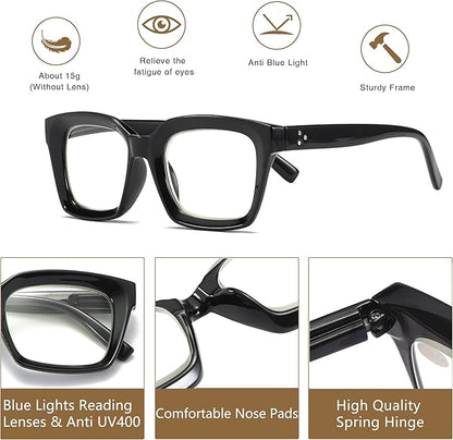 Readers for Women Oprah Style Square Reading Glasses with Spring Hinge Blue Light Blocking for Men Ladies