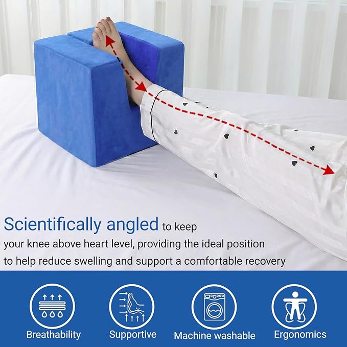Anti-Roll Knee Replacement Pillow for Post-Surgery Stability, U-Shaped Leg Elevator Stabilizer for ACL, Hip & Ankle Recovery - Foam Support with Detachable Footrest for Swelling Relief & 0° Extension