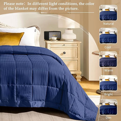 downluxe King Size Blanket with Satin Trim, Lightweight Down Alternative King Blanket for All Season, Machine Washable (Navy, 108 x 90 Inch)