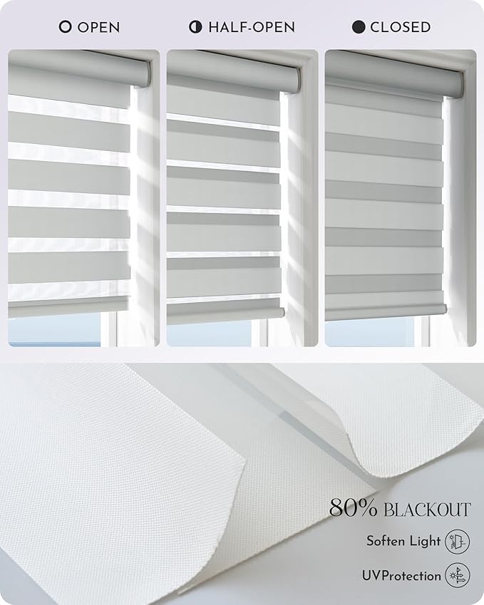 Graywind Motorized Blinds with Remote, Smart Zebra Shades for Windows, Roller Blinds Compatible with Apple Homekit, Alexa, Google Home, Custom Size, Classic - White