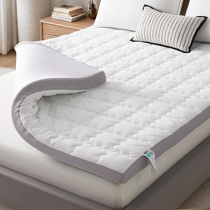 SAPHREAS Memory Foam Mattress Topper Queen Size, 3" Cooling Gel Memory Foam and 1" Soft Ventilated Mattress Pad Cover, Back Pain & Pressure Relief, 5-Zone Egg Crate Bed Topper