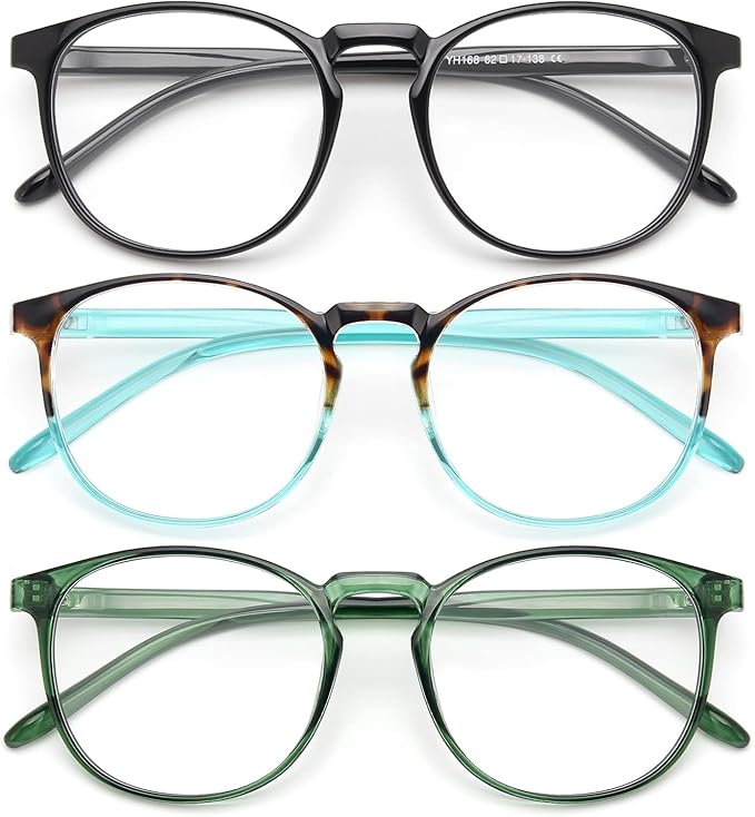 IBOANN Chic & Comfy Blue Light Glasses for Women - 3-Pack Round Frames, Screen-Ready Style with UV Protection Coating