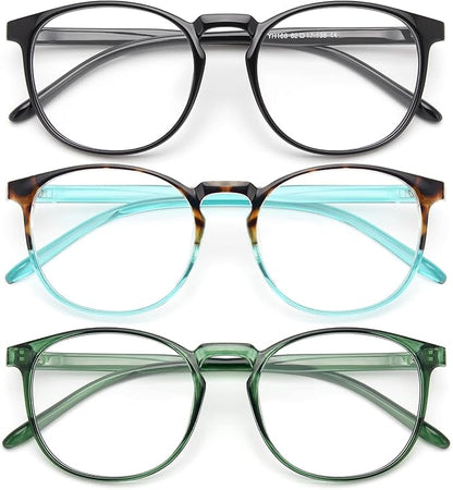 IBOANN Chic & Comfy Blue Light Glasses for Women - 3-Pack Round Frames, Screen-Ready Style with UV Protection Coating