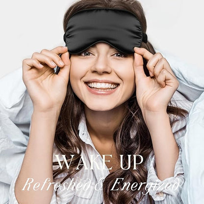 Silk Satin Sleeping Eye Mask, Black Sleep Eye Mask Night Blindfold for Women and Men, Soft Breathable Blackout Eyeshade Eye Cover for Travel, Wedding Bridesmaid Gift