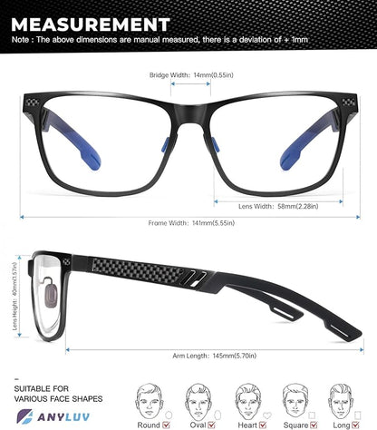 Blue Light Glasses Men Premium Mens Gaming Computer Glasses Clear Lens with Al-Mg Frame Anti Blue Ray Screen Blocker