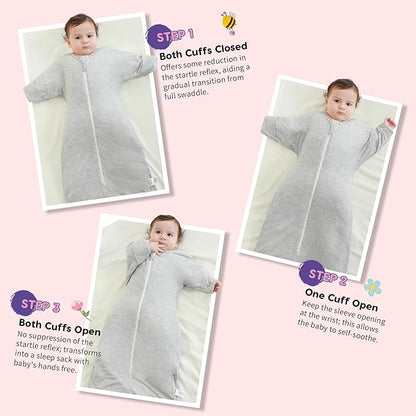 PuppyPaws Baby Sleep Sack 1.5 TOG, Transitional Swaddle with Arms Up Length Sleeves and Mitten Cuffs, Sleep Sack 0-3 Months, Wearable Blanket Baby, 95% Rayon derived from Bamboo, 5% Spandex