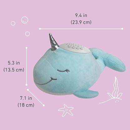 PureBaby Sound Sleepers Portable Sound Machine & Star Projector - Plush Sleep Aid for Baby and Toddlers with Soothing Night Light Display, 10 Lullabies, White Noise, and Heartbeat Sounds (Narwhal)