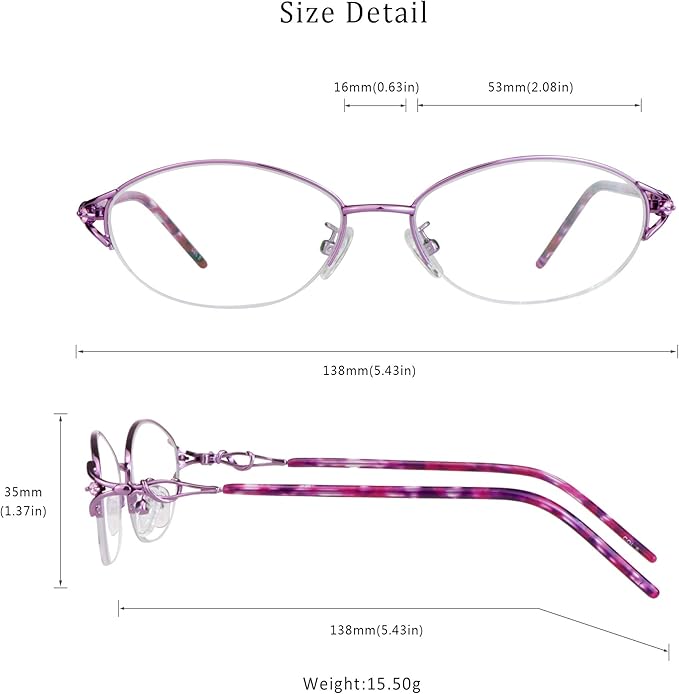 LifeArt Alloy Semi-Rimless Reading Glasses,Blue Light Blocking Glasses, Anti Eyestrain, Computer Gaming Glasses, TV Glasses for Women Men, Anti Glare (Purple, +2.50 Magnification)