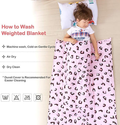 Sivio Weighted Blanket - 100% Cotton Heavy Blanket 5 lbs 36 x 48 inches, Breathable Cooling Soft Cotton Throw Blanket for Calm Sleeping for Home and School Nap, Pink Leopard