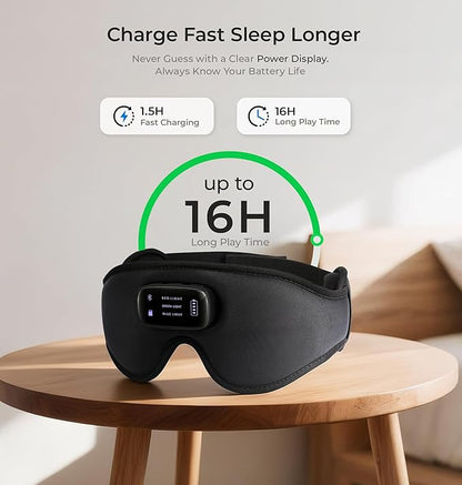 LC-dolida Pro Bluetooth Sleep Mask with White Noise & 3 Lights, Sleep Headphones with Upgrade Chip & Pure Sound, 3D Zero-Pressure Design for Side Sleepers, Total Blackout Soft Sleep Eye Mask, Black