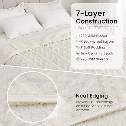 Drewin Weighted Blanket for Adults Queen Size 15 lbs, Soft Fuzzy Jacquard Sherpa Weighted Blankets for Sleeping, Cozy Sofa Bed Blanket for Winter, Cream White, 80 x 87 inches