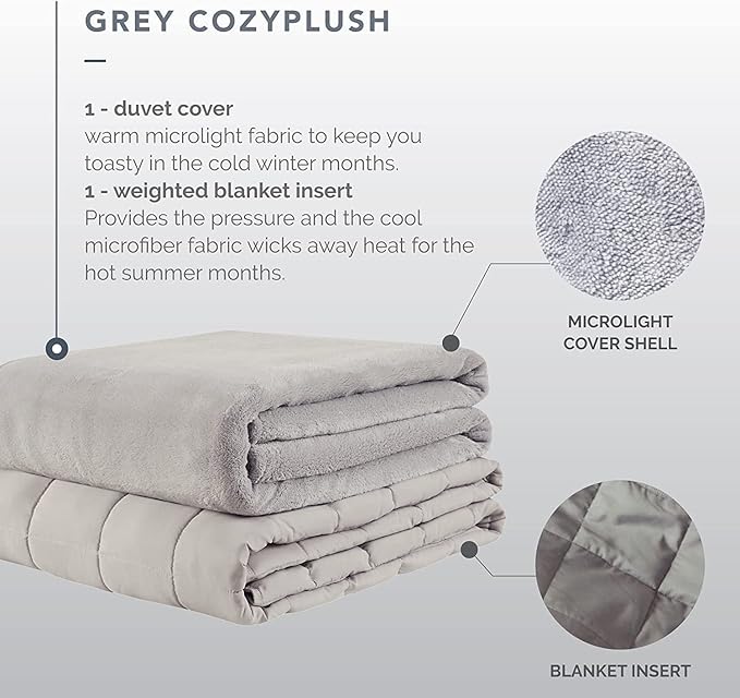 Degrees of Comfort Weighted Blanket 30 lbs for Adult, King Size Weighted Blankets with Removable Washable Plush Cover, Micro Glass Beads Technology, Warm Heavy Throw for Queen King Bed 80x87 Grey