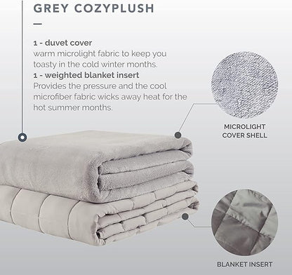 Degrees of Comfort Weighted Blanket 30 lbs for Adult, King Size Weighted Blankets with Removable Washable Plush Cover, Micro Glass Beads Technology, Warm Heavy Throw for Queen King Bed 80x87 Grey