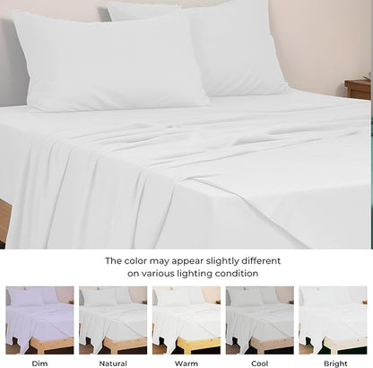 Linenwalas 100% Cotton Percale Sheets Set California King Size, 4 Pieces Sheet Set - 1 Flat, 1 Deep Pocket Fitted Sheet and 2 Pillowcases, Crisp Cooling Bed Linen (White/Calking)