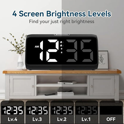 Netzu Loud Alarm Clock for Heavy Sleepers, Plug-in Alarm Clocks with Bed Shaker, 5 Dimmers, 2 Alarms, 4 Volumes and Snooze for Bedrooms Hearing Impaired Deaf Adult (Black and White)