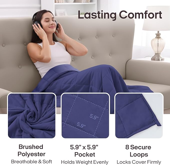 ZonLi Weighted Blanket for Adults (60"x80", 15lbs, Dusk Blue) Queen Size High Breathability Cooling Heavy Blanket, Soft Material with Premium Glass Beads, All-Season, Easy Care