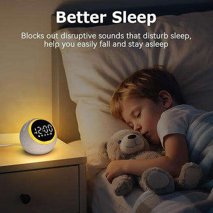 Sound Machine Alarm Clock for Sleep: Digital Alarm Clocks for Bedrooms, 25 Soothing Sounds, 7 Gentle Wake-up Sounds, 16 Adjustable Volume & Timer, Memory Function (Gray)