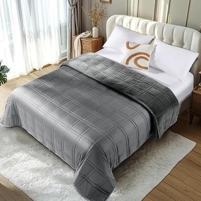 LBRO2M Cooling Weighted Blanket 30 lbs 88" X 87" with One Cooling Side, Flannel Heavy Blanket with Glass Beads, Soft Thick Comfort Blankets for Adults Bed Heavy Blanket, Gray
