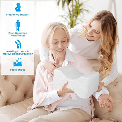 BlissTrends Memory Foam Knee Pillow, Knee Pillow for Side Sleepers, Leg Pillows for Sleeping Blood Circulation, Elevation Pillow for Spine Aligning, Sciatica, Hip, Knee, Ankle Pain, White, Medium
