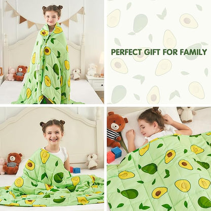 yescool Weighted Blanket 7 Pounds Cooling Weighted Lap Blanket, Green Avocados Heavy Blankets for Sleeping, Breathable Weighted Throw Blanket Gift for 60-80lbs, 40"x60"