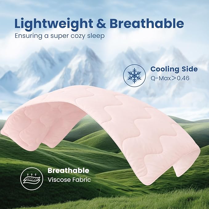 Cozy Bliss x Sorona® Viscose Natural Fiber Cooling Comforter King Size, Reversible Silky Smooth Cooling Blanket with Q-Max＞0.45 for Hot Sleepers & Night Sweats, Cool Pink, 106"x90"