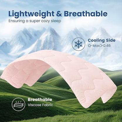 Cozy Bliss x Sorona® Viscose Natural Fiber Cooling Comforter Queen Size, Reversible Silky Smooth Cooling Blanket with Q-Max＞0.45 for Hot Sleepers & Night Sweats, Cool Pink, 90"x90"