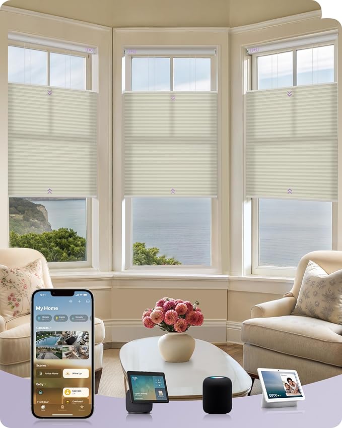 Graywind Motorized Matter Cellular Shades- 60% Blackout Top Down Bottom Up 1-3/4"Cell Honeycomb Blinds for Indoor Windows, Compatible with Alexa Google Siri, Custom Size,Pearl Beige