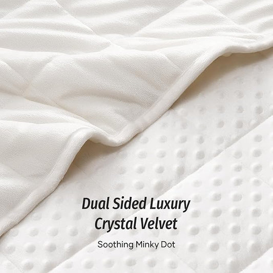 Wemore Minky Dot Weighted Blanket for Adults Queen Size 15 lbs, Soft Heavy Blanket for Stress Relief and Sleep Promotion, Breathable Blanket for All-Season with Glass Beads, White 60 x 80 inches