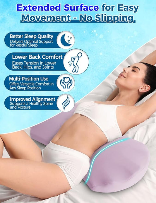 Lumbar Support Pillow for Bed – Memory Foam Lower Back Pain Relief Pillow for Sleeping, Ergonomic Lumbar Pillow for Side & Back Sleepers, Sciatica & Hip Pain Relief, Washable Cooling Cover