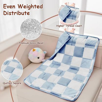 yescool Blue Checkered Weighted Lap Pad 2 Pounds Cooling Weighted Lap Blanket, Plaid Small Weighted Blanket, Weighted Throw Blankets Gift for Travel Indoor Outdoor, 20"x30"