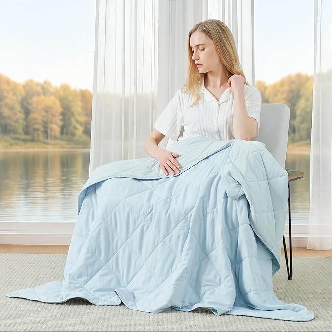 Cozy Bliss Cooling Throw Blanket for Hot Sleepers 50"x70", Q-Max 0.45 Cooling Comfort, Cold Blankets for Night Sweats Sleeping, Ultra-Cool Lightweight Breathable Summer Blanket for Couch Bed, Blue