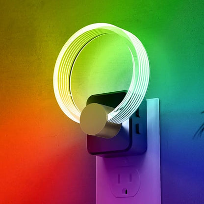 L LOHAS LED Night Lights Plug into Wall, Changing RGB Night Light with Dusk to Dawn Sensor, 180° Rotatable Acrylic Nightlight Plug in Wall for Halloween, Christmas, Holiday, Hallway
