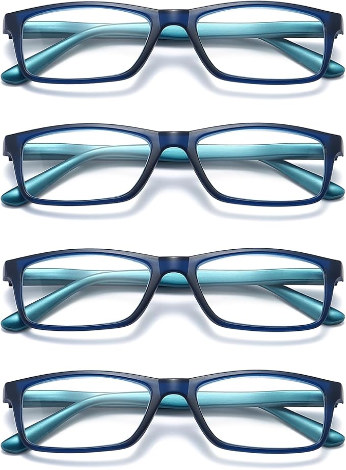 Reading Glasses Blue Light Blocking for Men Women,Rectangular Frame Computer Readers with Spring Hinge
