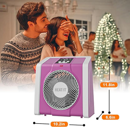 HEATIT Space Heater with Remote for Indoor, Digital Display with Thermostat,Containing Plasma & Ozone, 1-12H Timer, 1500W/750W,Electric Space Heater for Office, Bedroom,Pink,10.6"Dx7.0"W x 11.8"H