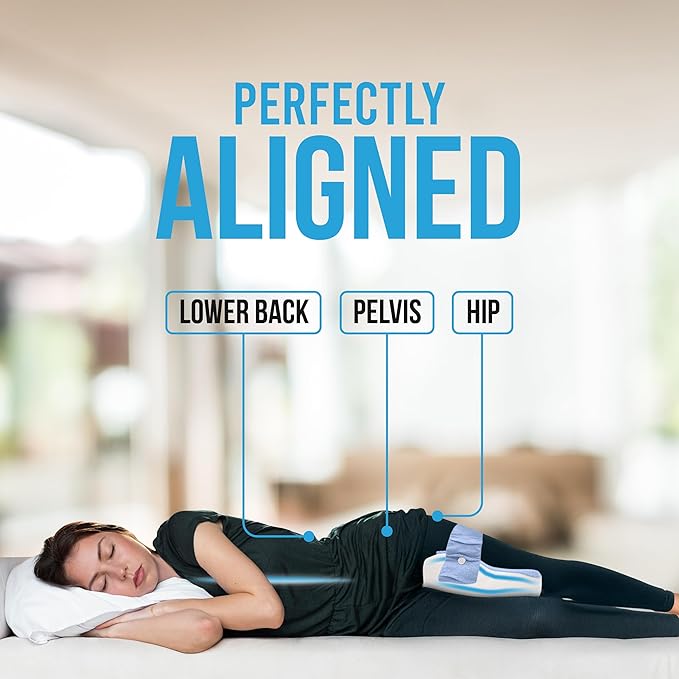 Lumia Wellness Orthopedic Long 14" Knee Pillow for Side Sleepers, Contoured Support Thighs & Knees for Sciatica,Back Hip - Soothing Joint Pain Relief, Leg Pillow for Pregnancy (Blue)