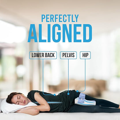 Lumia Wellness Orthopedic Long 14" Knee Pillow for Side Sleepers, Contoured Support Thighs & Knees for Sciatica,Back Hip - Soothing Joint Pain Relief, Leg Pillow for Pregnancy (Blue)
