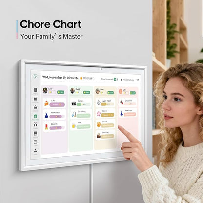 Digital Calendar 15.6 Inch Smart Electronic Family Planner with Chore Chart Display, IPS HD Touch Screen with WiFi App Control, Share Photos, Videos and Sound Reminder,white