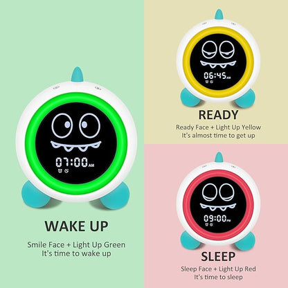 Kids Alarm Clock, Toddler Sleep Training Clock with Night Lights, Sound Machine, Time to Wake Dinosaur Alarm Clock for Children, Gift Ideas for Kids Toddler Boy Girl (Green)