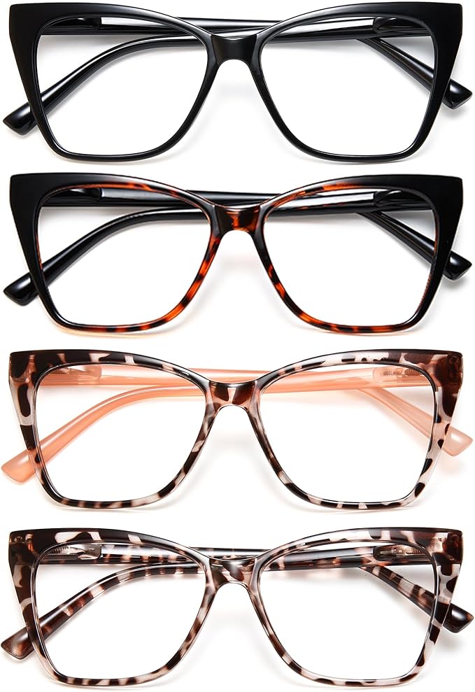 EYEURL Cat Eye Reading Glasses for Women 4-Pack Blue Light Glasses Stylish Computer Readers for Women