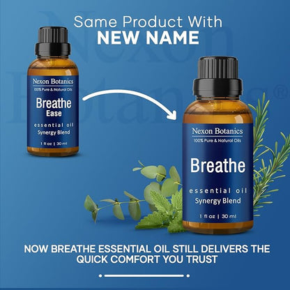 Breathe Essential Oil Blend 30 ml - Breath Sinus Relief with Menthol Oils - for Humidifiers, Diffusers, and Aromatherapy - Nexon Botanics (Pack of 2)