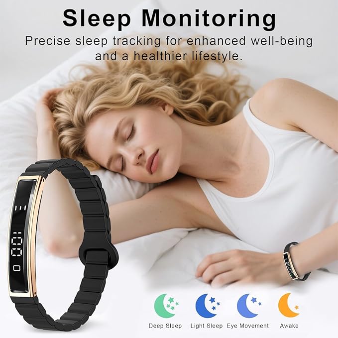 Efolen Smart Bracelet for Women,Ultralight Fitness Tracker Smart Wristband with Heart Rate/Blood Oxygen/Sleep Monitor/Pedometer,Slim Smartwatch for Android iPhone,Activity Tracker,2 Band,Gold+Black
