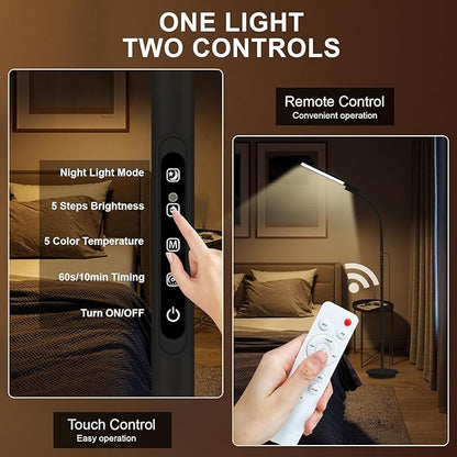 Happy Lamp,10000 Lux Sun Light, Floor Daylight Lamp with Remote & Touch Control & Adjustable Gooseneck for Reading/Office/Home (Black)