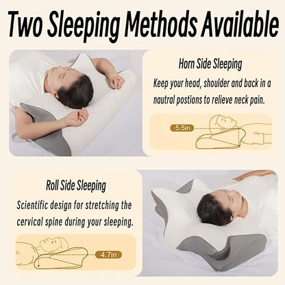 Cervical Pillow for Neck Pain Relief, Ergonomic Contour Orthopedic Pillow for Sleeping Shoulder Pain & Support, Cozy Memory Foam Neck Pillow with Pillowcase for Side Back Stomach Sleeper(Light Grey)