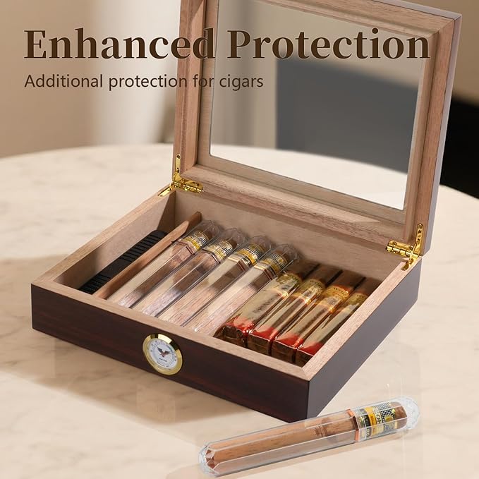 Bald Eagle Travel Cigar Tube, Cigar Case with Spanish Cedar Wood Veneer, Portable Pocket Cigar Tubes with Caps for Humidor, Crush-Proof Airtight, 2 Pack