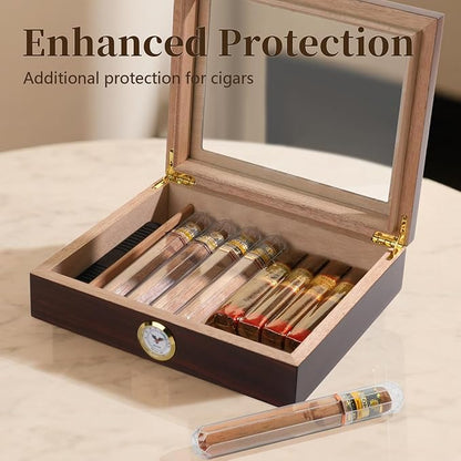 Bald Eagle Travel Cigar Tube, Cigar Case with Spanish Cedar Wood Veneer, Portable Pocket Cigar Tubes with Caps for Humidor, Crush-Proof Airtight, 2 Pack