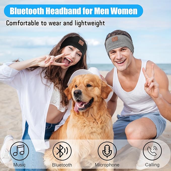 2-Pack Sleeping Headphones Wireless Bluetooth 5.4, Headband Headphones with Ultra-Thin Speakers, Bluetooth Headband for Side Sleepers, Running, Workout, Insomniac, Travel, Meditation（Black&Grey）