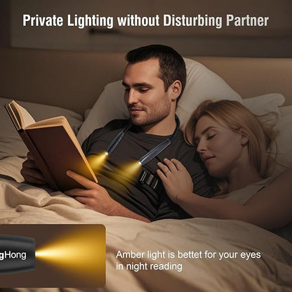 LED Neck Book Light Reading Lamp USB Rechargeable, Lighter Weight,Hands Free, Each 3 Colors with 3 Brightness, 80-hr Lasting Rechargeable Lamp,Perfect for Reading in Bed (Grey).