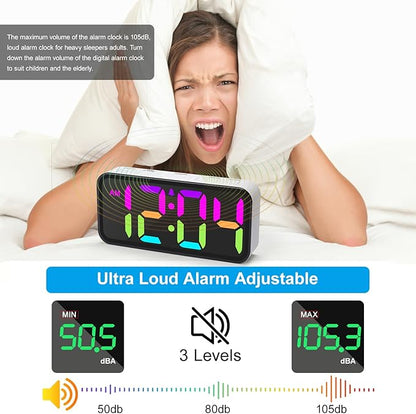 Alarm Clocks for Bedrooms Heavy Sleepers - Snooze for Deep Sleepers Adults Home Office, Digital Alarm Clock with Type-C Charging Port, Large Bold Number Display, Adjustable Alarm Volume and Dimmer