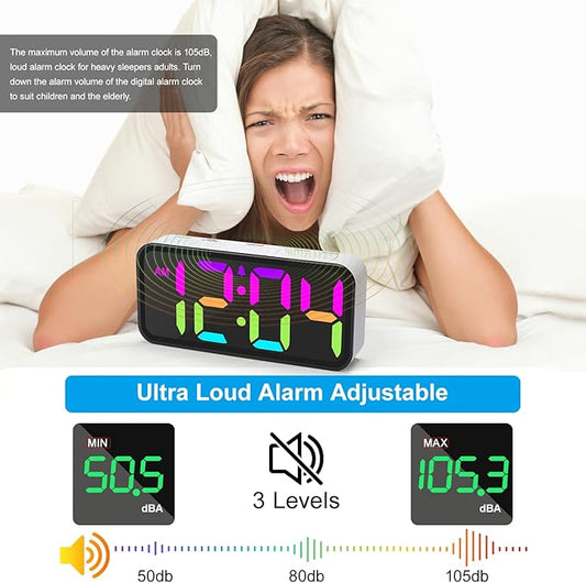 Alarm Clocks for Bedrooms Heavy Sleepers - Snooze for Deep Sleepers Adults Home Office, Digital Alarm Clock with Type-C Charging Port, Large Bold Number Display, Adjustable Alarm Volume and Dimmer